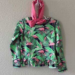 RUFFLE BUTTS Flamingo Frenzy Ruffle Hem Rash Guard Top size 4t NWT